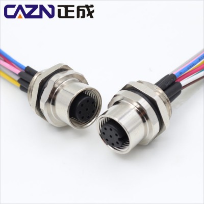 M12 Female Male Panel Front Mount Cable Socket Connector